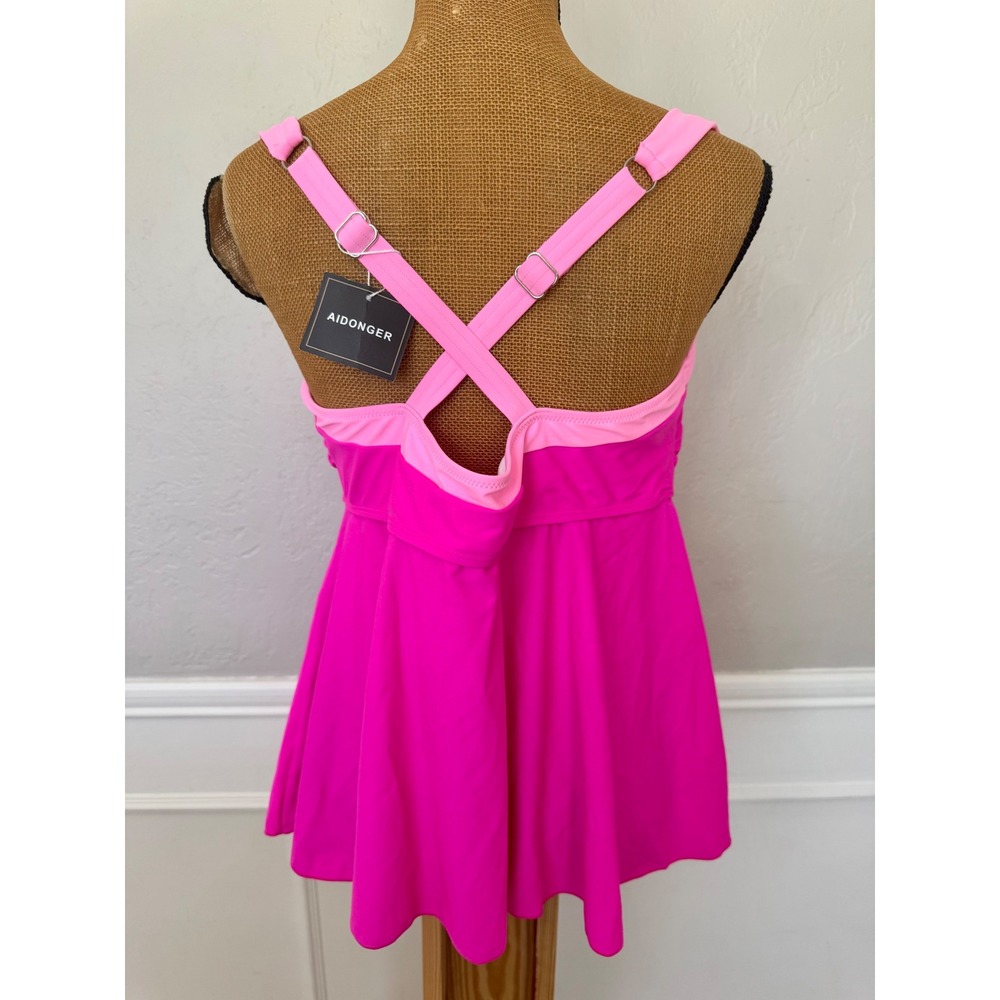 Aidonger Hot Pink Tankini Swim Top Adjustable Straps Plus Size 2XL NEW - Picture 2 of 9